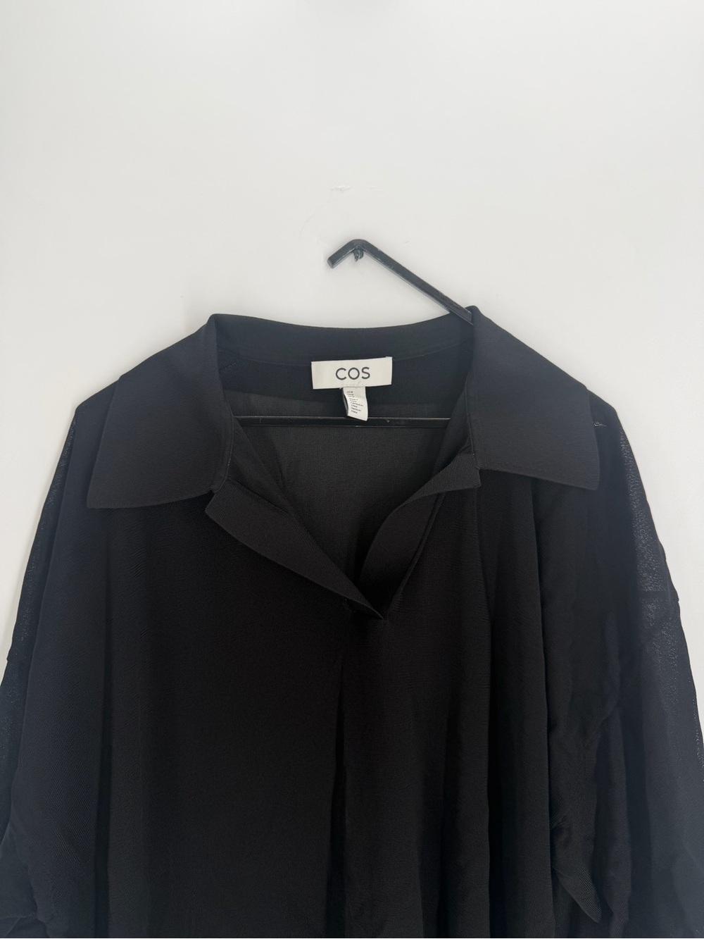 Cos Oversized Polo Knitted Slightly Sheer Shirt In Black